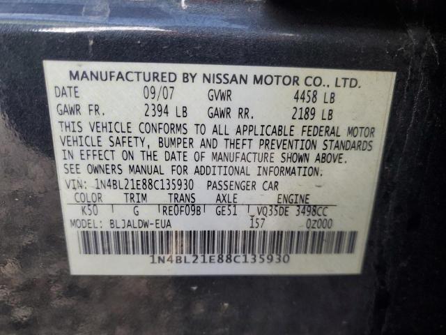 1N4BL21E88C135930 - 2008 NISSAN ALTIMA 3.5SE GRAY photo 12