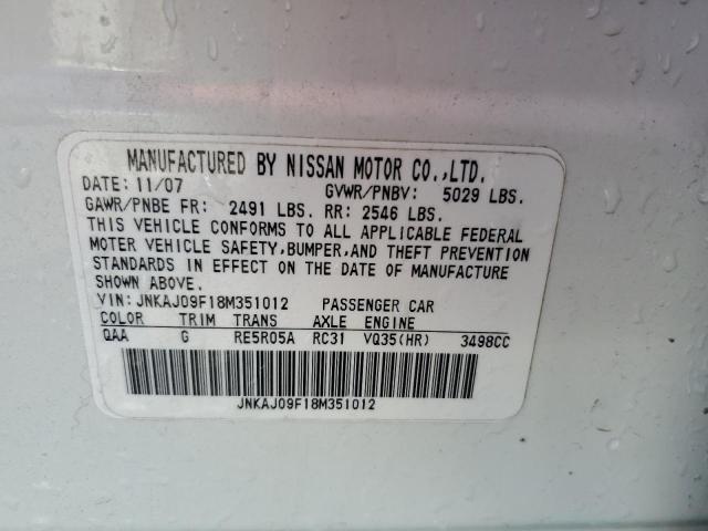 JNKAJ09F18M351012 - 2008 INFINITI EX35 BASE Weiß Foto 13