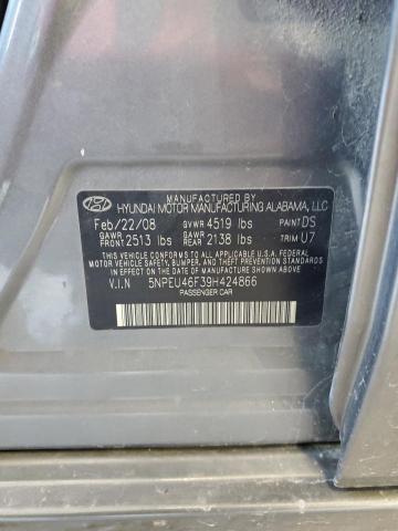 5NPEU46F39H424866 - 2009 HYUNDAI SONATA SE GRAY photo 12