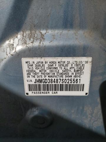 JHMGD38487S025561 - 2007 HONDA FIT BLUE photo 12