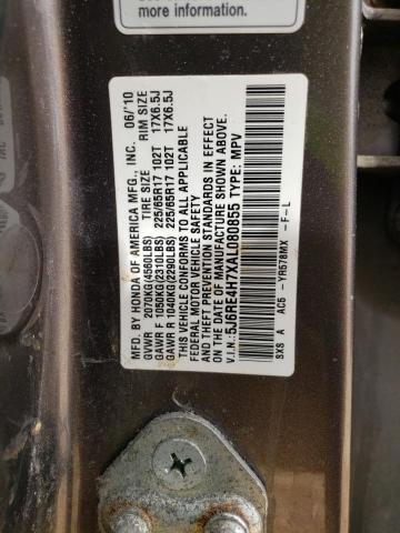 5J6RE4H7XAL080855 - 2010 HONDA CR-V EXL GRAY photo 13