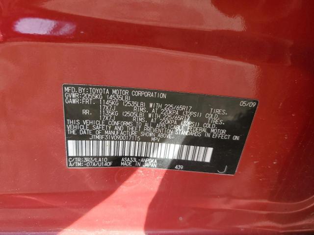 JTMBF31V09D017115 - 2009 TOYOTA RAV4 LIMITED RED photo 12