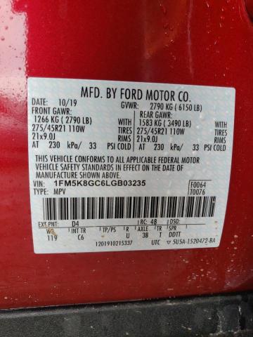 1FM5K8GC6LGB03235 - 2020 FORD EXPLORER ST RED photo 13