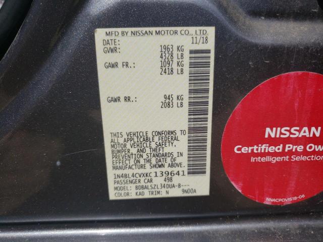 1N4BL4CVXKC139641 - 2019 NISSAN ALTIMA SR GRAY photo 12