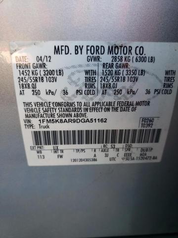 1FM5K8AR9DGA51162 - 2013 FORD EXPLORER POLICE INTERCEPTOR Արծաթագույն լուսանկար 13