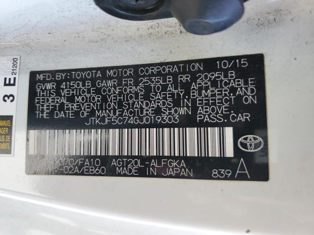 JTKJF5C74GJ019303 - 2016 TOYOTA SCION TC WHITE photo 12