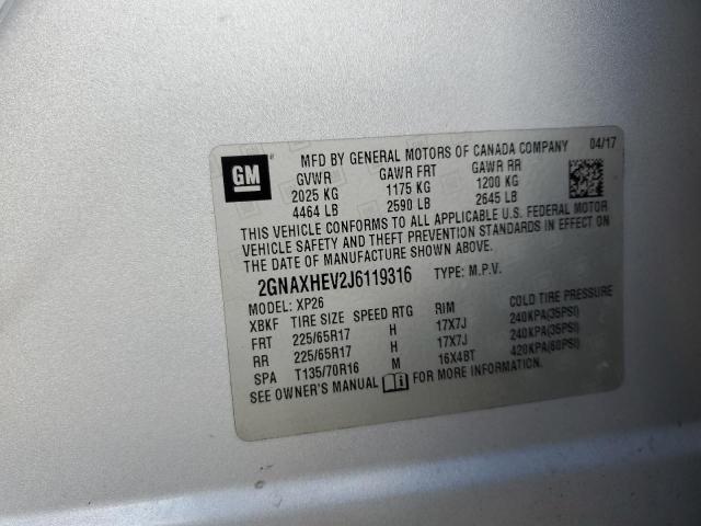 2GNAXHEV2J6119316 - 2018 CHEVROLET EQUINOX LS SILVER photo 12