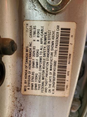 2HGFB2F99FH510682 - 2015 HONDA CIVIC EXL SILVER photo 12