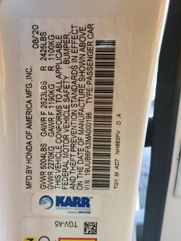 19UUB6F63MA000196 - 2021 ACURA TLX ADVANCE WHITE photo 13