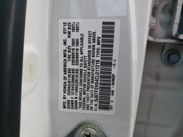 5J6TF2H54CL011216 - 2012 HONDA CROSSTOUR EXL თეთრი ფოტო 12