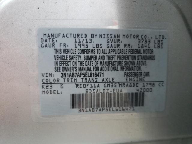 3N1AB7AP5EL616471 - 2014 NISSAN SENTRA S SILVER photo 12