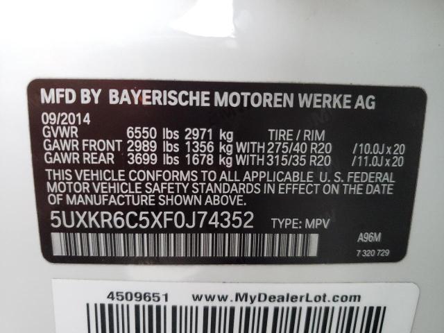 5UXKR6C5XF0J74352 - 2015 BMW X5 XDRIVE50I WHITE photo 13