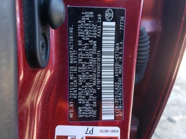 4T1BF1FKXHU736174 - 2017 TOYOTA CAMRY LE RED photo 12