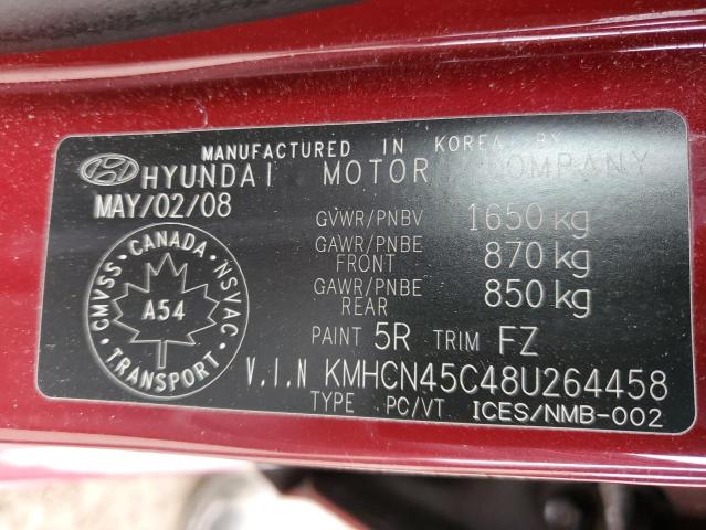 KMHCN45C48U264458 - 2008 HYUNDAI ACCENT GLS BURGUNDY photo 12