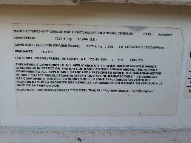 5SFBG362X9E203232 - 2009 HEARTLAND GATEWAY 白色 照片 10