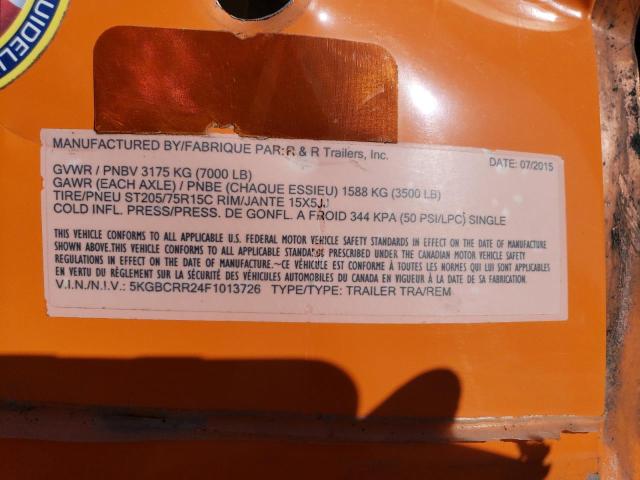 5KGBCRR24F1013726 - 2015 UTILITY TRAILER Narıncı foto 10