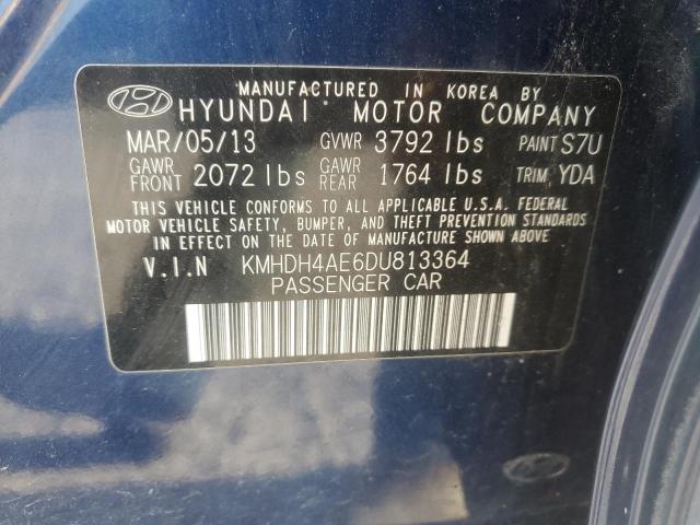 KMHDH4AE6DU813364 - 2013 HYUNDAI ELANTRA GLS BLUE photo 12