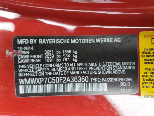 WMWXP7C50F2A36360 - 2015 MINI COOPER S RED photo 12