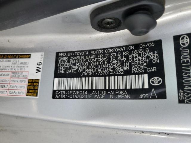 JTKDE177370147332 - 2007 TOYOTA SCION TC ვერცხლისფერი ფოტო 12