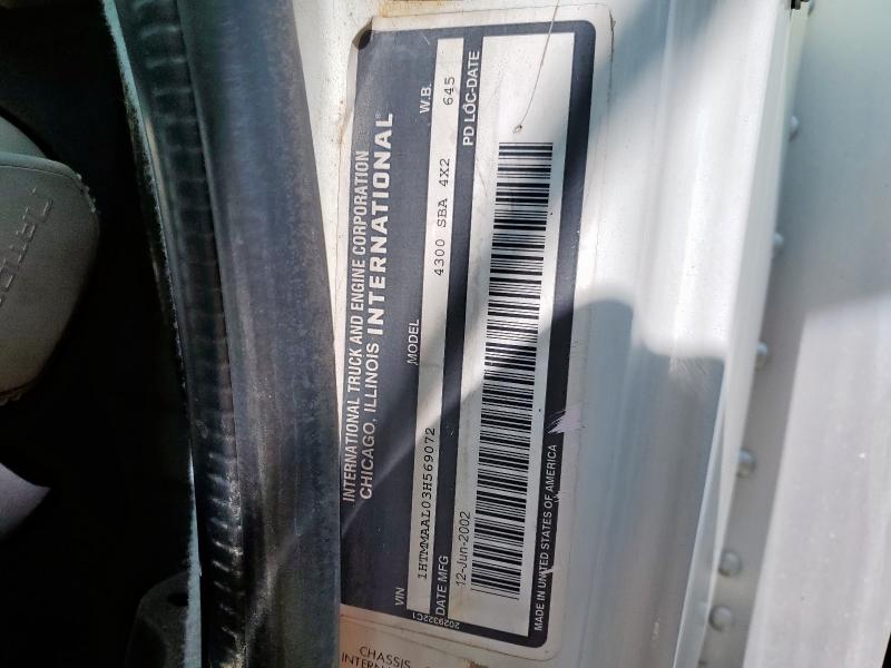 1HTMMAAL03H569072 - 2003 INTERNATIONAL 4300 4300 白色 照片 10