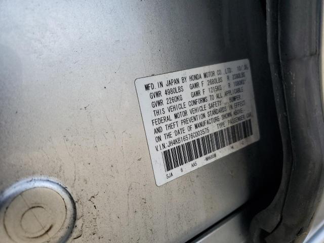 JH4KB16576C003575 - 2006 ACURA RL SILVER photo 12