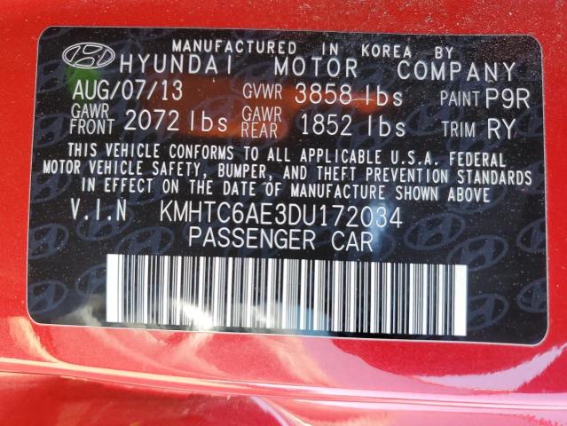 KMHTC6AE3DU172034 - 2013 HYUNDAI VELOSTER TURBO RED photo 12