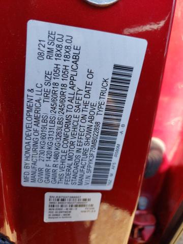 5FPYK3F75MB022898 - 2021 HONDA RIDGELINE RTL RED photo 13