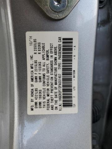 1HGCR2F72FA051457 - 2015 HONDA ACCORD EX SILVER photo 12