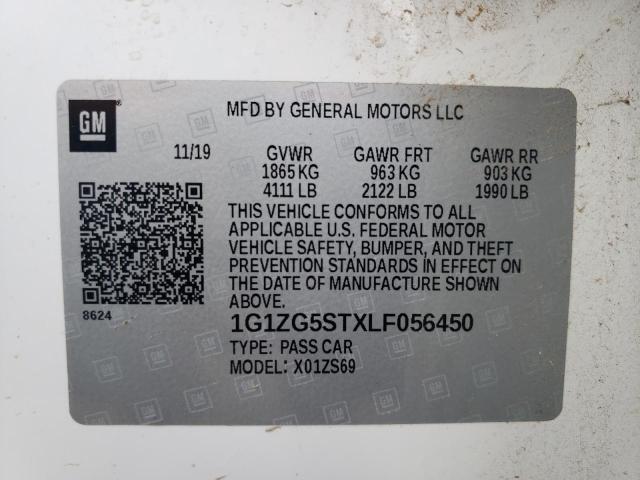 1G1ZG5STXLF056450 - 2020 CHEVROLET MALIBU RS თეთრი ფოტო 12