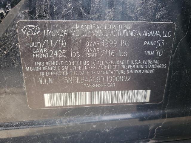 5NPEB4AC8BH090892 - 2011 HYUNDAI SONATA GLS BLACK photo 12