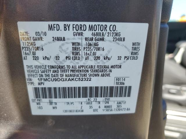 1FMCU9DGXAKC52322 - 2010 FORD ESCAPE XLT GRAY photo 13