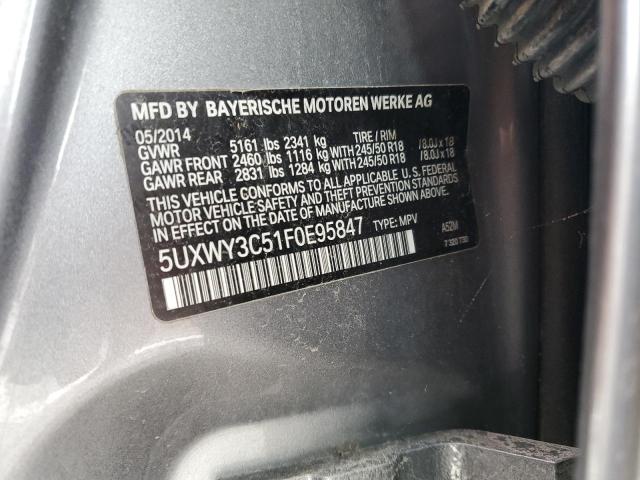 5UXWY3C51F0E95847 - 2015 BMW X3 XDRIVE28D GRAY photo 13