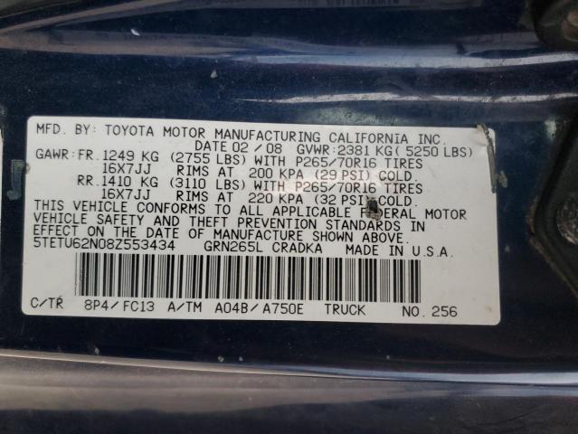 5TETU62N08Z553434 - 2008 TOYOTA TACOMA PRERUNNER ACCESS CAB BLUE photo 12