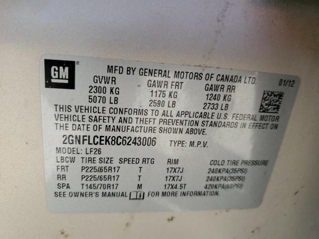 2GNFLCEK8C6243006 - 2012 CHEVROLET EQUINOX LS SILVER photo 12