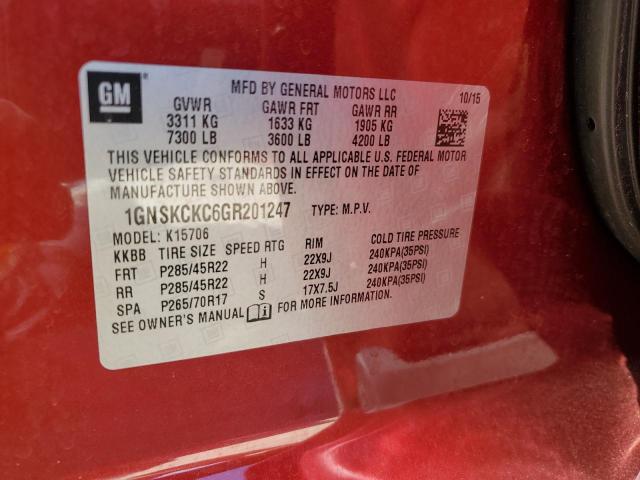 1GNSKCKC6GR201247 - 2016 CHEVROLET TAHOE K1500 LTZ RED photo 13