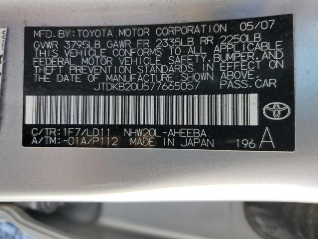 JTDKB20U577665057 - 2007 TOYOTA PRIUS SILVER photo 12