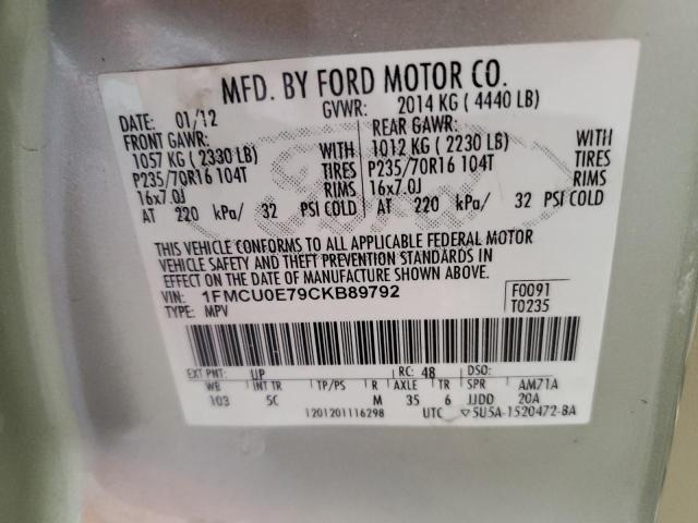 1FMCU0E79CKB89792 - 2012 FORD ESCAPE LIMITED GOLD photo 12