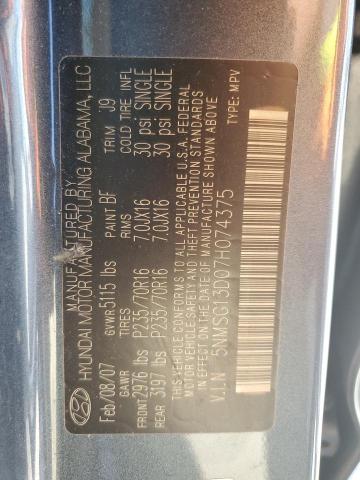 5NMSG13D07H074375 - 2007 HYUNDAI SANTA FE GLS BLUE photo 12