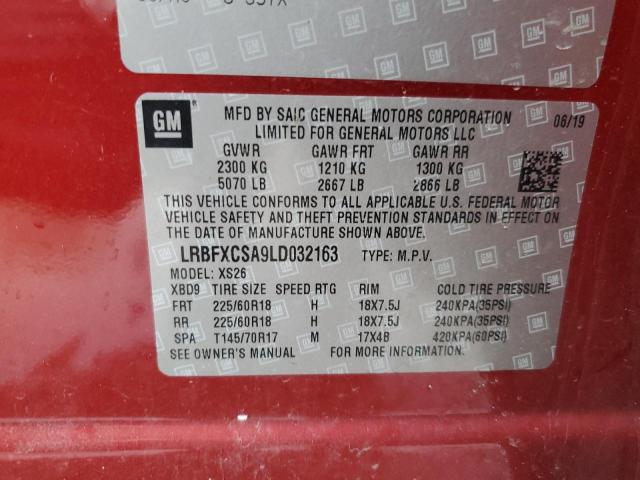 LRBFXCSA9LD032163 - 2020 BUICK ENVISION ESSENCE Կարմիր լուսանկար 14