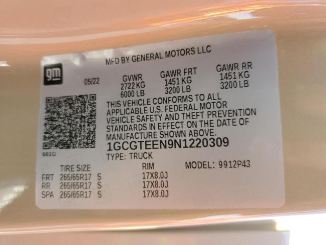 1GCGTEEN9N1220309 - 2022 CHEVROLET COLORADO ZR2 TAN photo 12