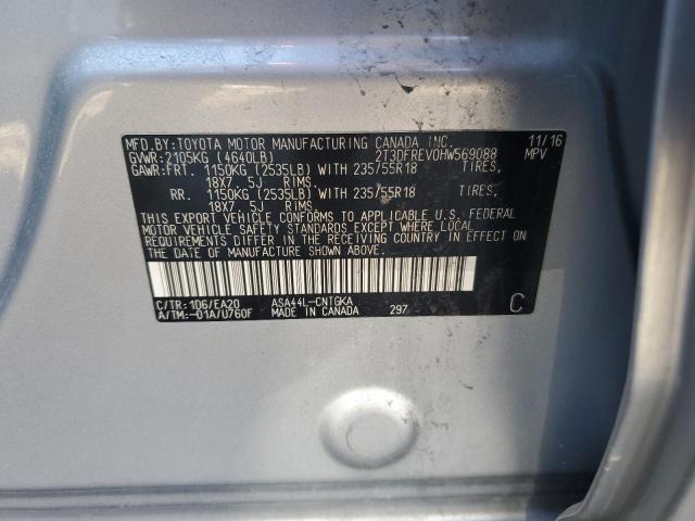 2T3DFREV0HW569088 - 2017 TOYOTA RAV4 LIMITED Argent photo 13