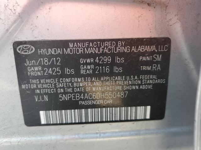 5NPEB4AC6DH550487 - 2013 HYUNDAI SONATA GLS SILVER photo 12