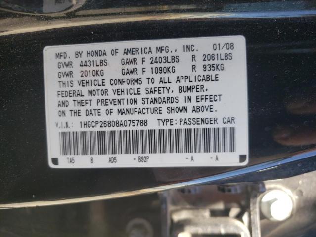 1HGCP26808A075788 - 2008 HONDA ACCORD EXL BLACK photo 12