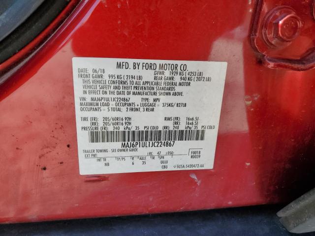 MAJ6P1UL1JC224867 - 2018 FORD ECOSPORT SE Czerwony zdjęcie 13