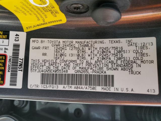 5TFJU4GN5EX055348 - 2014 TOYOTA TACOMA DOUBLE CAB PRERUNNER CHARCOAL photo 13