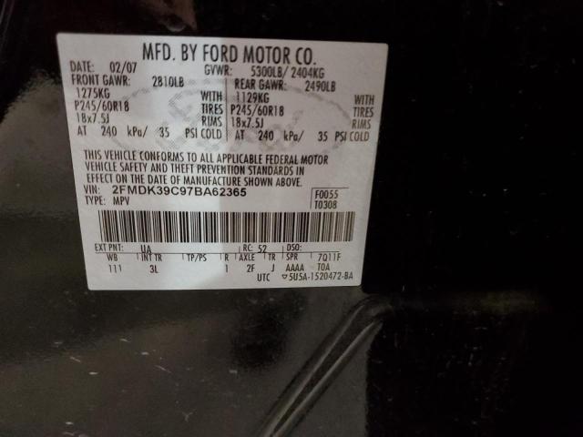 2FMDK39C97BA62365 - 2007 FORD EDGE SEL PLUS BLACK photo 13