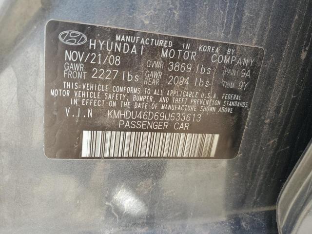 KMHDU46D69U633613 - 2009 HYUNDAI ELANTRA GLS CHARCOAL photo 12