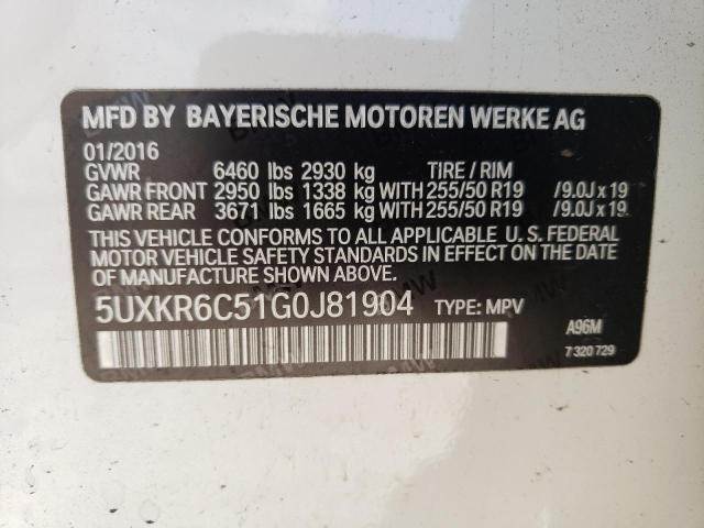 5UXKR6C51G0J81904 - 2016 BMW X5 XDRIVE50I WHITE photo 13
