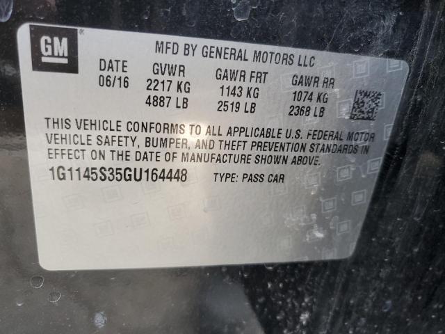 1G1145S35GU164448 - 2016 CHEVROLET IMPALA LTZ BLACK photo 12