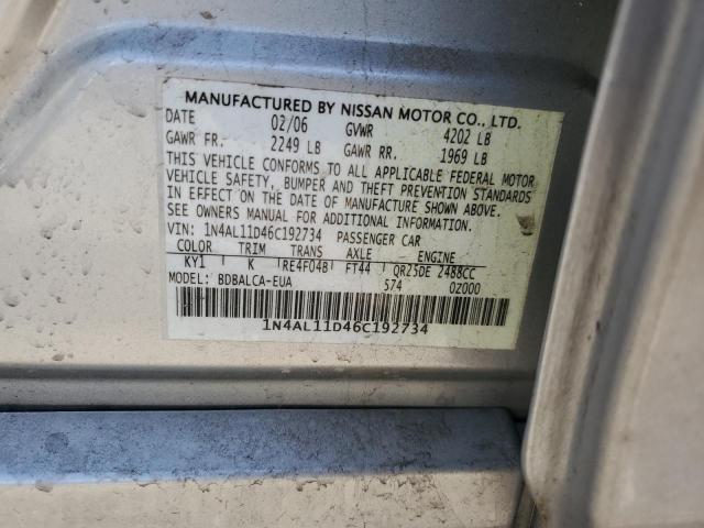 1N4AL11D46C192734 - 2006 NISSAN ALTIMA S SILVER photo 13